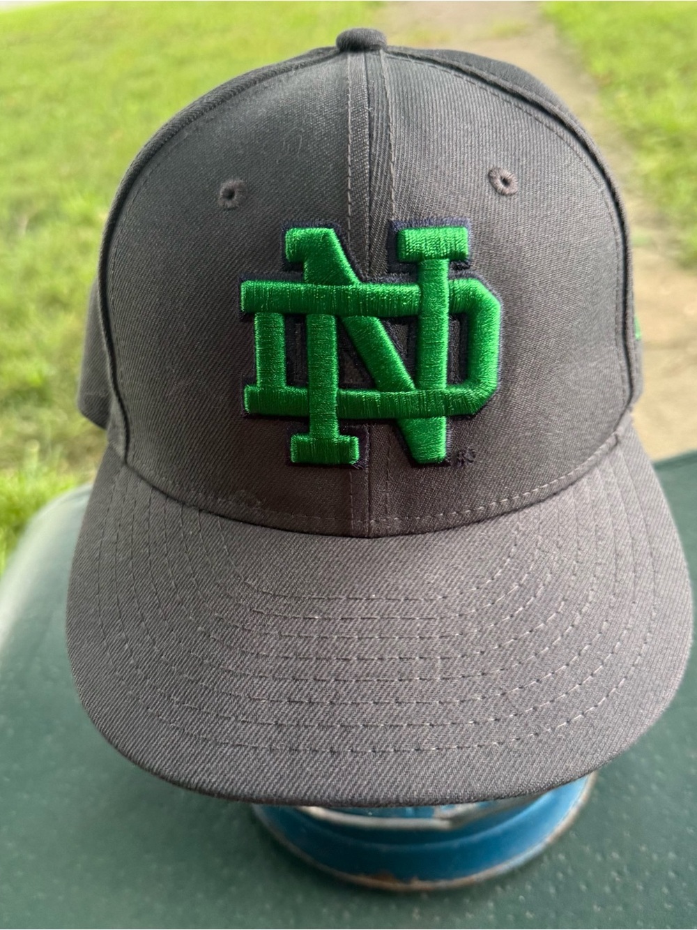 Notre Dame Fighting Irish Hat, Grey Cap Embroidered New Era 5950, 7 1/8 Fitted